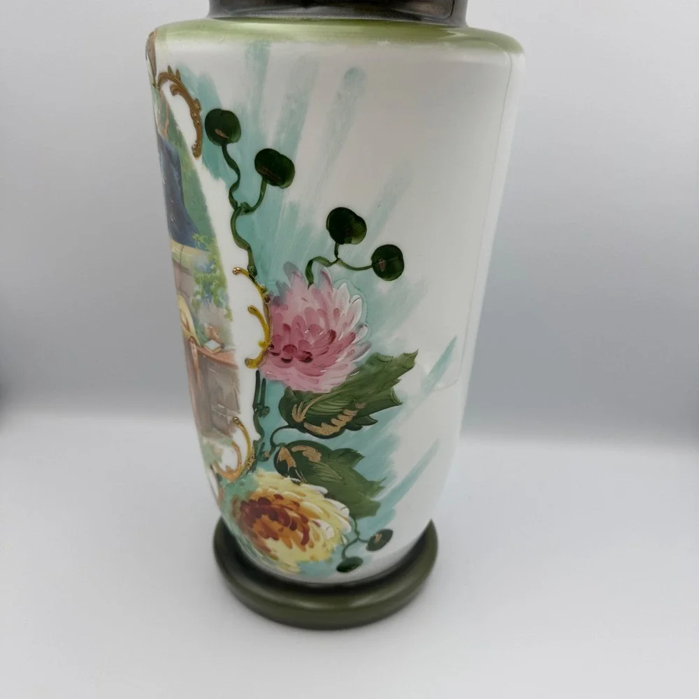Vintage Porcelain Vase Romantic‎ Scene Floral Gold Gilt Accent